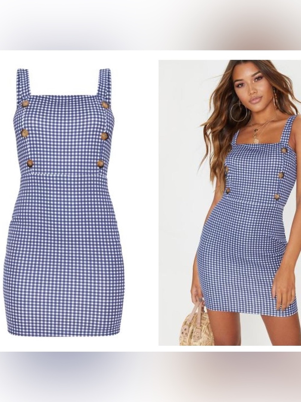 PrettyLittleThing Navy and White Gingham Mini Sundress - Picture 4 of 14
